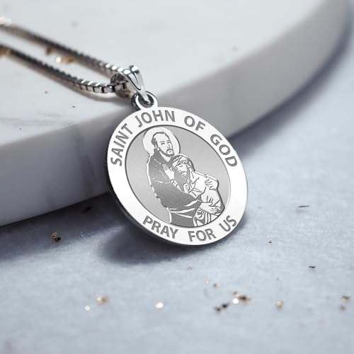 PicturesOnGold.com Saint John of GOD Religious Medal - 3/4 Inch Size of a Nickel -Sterling Silver4
