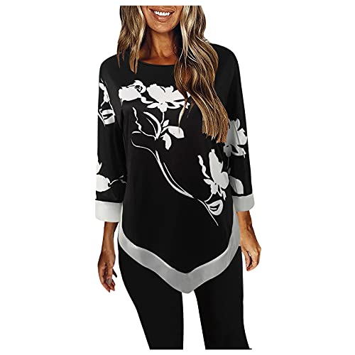 SANFASHION - Camisa de lino para mujer, estilo vintage, talla grande, cuello redondo, manga larga B- Rose XXL