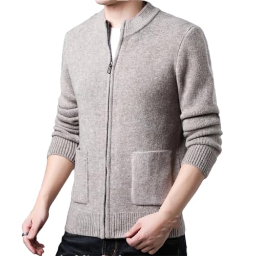 Men Stand Color Pocket Solid Color Zipper Cardigan