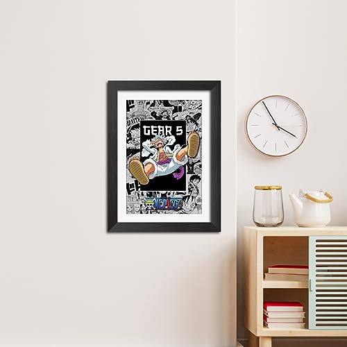 Image of TenorArts Monkey D Luffy Photo Frame One Piece Anime Laminated Poster Framed Painting with Matt Finish Black Textures (12inches x 9inches)