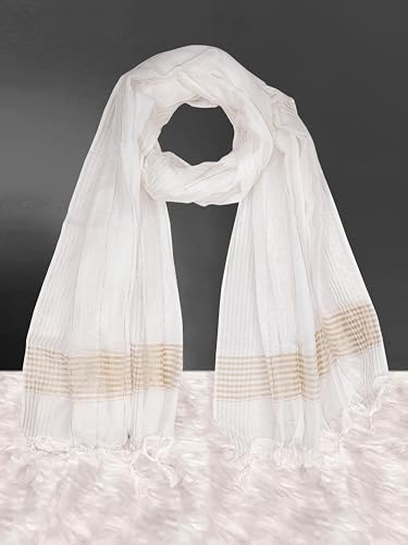 Image of TRENDMALLS Women's Chinon Silk Golden Zari Weaving Stripes Design Dupatta