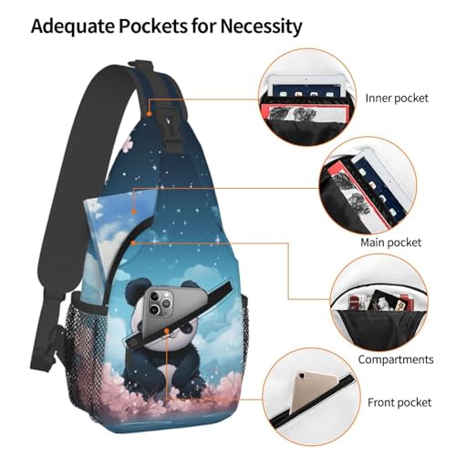 Mochila tipo sling negra con diseño Panda Flower para exteriores miniatura 3