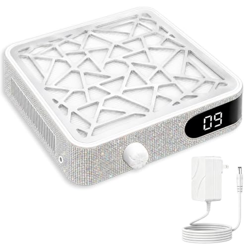 Nail Dust Collector High Suction, White with Diamonds
