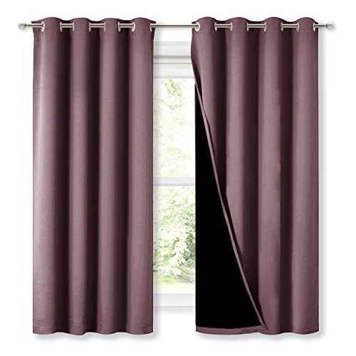 Image of NICETOWN Extra Long Truly Blackout Drapes for Hall and Villa, 46-inch Width Each Panel, 45-inch Length, Dry Rose, 2 Pieces, 100% Blackout Window Curtain Panels with Black Lined for Night Shift Worker