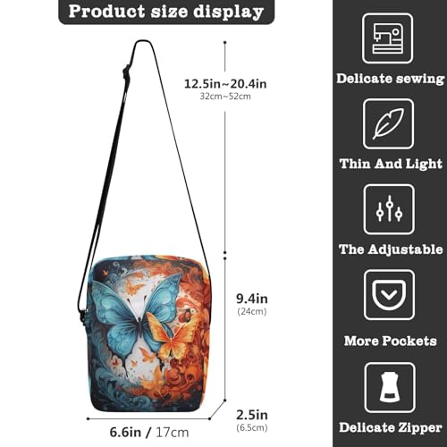 Crossbody Bag Fire Flame Ice Butterfly Messenger Bag for Women Men Purse Shoulder Bag Satchel Bag with Adjustable Strap 214A48653