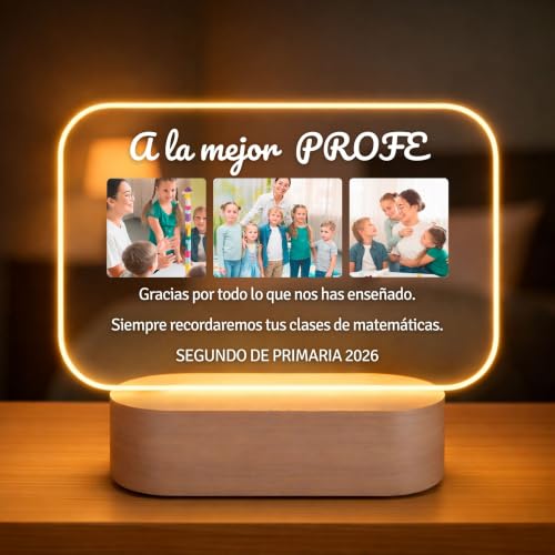 Lámpara Personalizada - Lampara con Foto y con Texto, Regalos Originales, Luz LED, Regalo para Pareja, Amigos, Familiares, Regalos Personalizados, Placa de Metacrilato con Luz (PROFESORA)