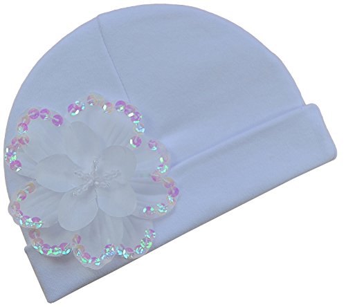 Funny Girl Designs Baby Girls Celeste Cotton Infant Hat (0 to 6 Months, White)