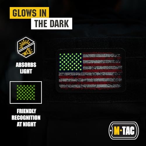 M-Tac Vintage USA Flag Patch - American Flag Patch - Tactical GITD Stars American US Flag Military Uniform Emblem Patches Hook and Loop Fastener (Standard)