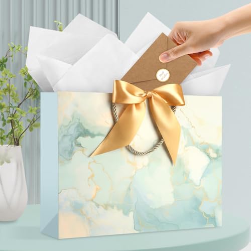Image of JMANNI Gift Bags, Valentines Gift Bags with Ribbon, Portable Paper Gift Bag, Marble Pattern, for Any Occasion, Including Valentines Day Baby Shower Birthday Party Wedding Mothers Day(LP11-DLS09-L