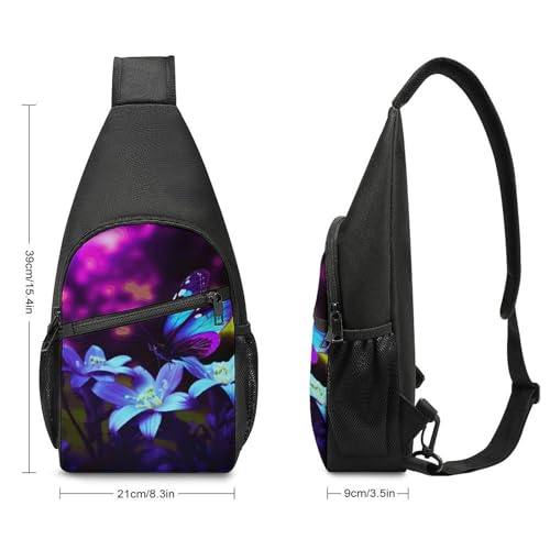 Bolso bandolera pequeño para día con flores moradas y mariposas miniatura 2