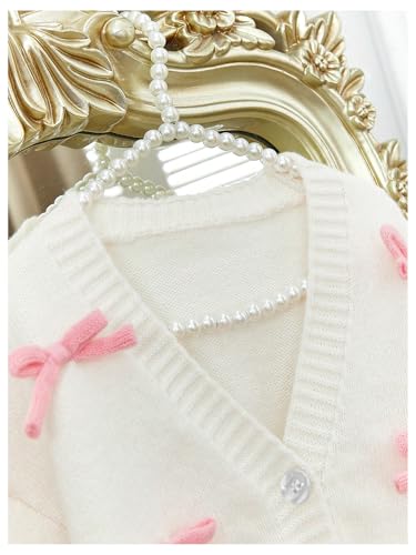 SHENHE Girl's Cute Bow Cardigan Sweater Button Down V Neck Loose Soft Knit Cropped Cardigan3