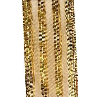 Image of Metallic Gold Striped Wedding Ribbon - 2 1 /2 inch x 10 Yards, Wired Edge, Wreath, Wedding, Gift Wrapping, Garland, Anniversary, Reception, Fall, Thanksgiving, Christmas, Mardi Gras