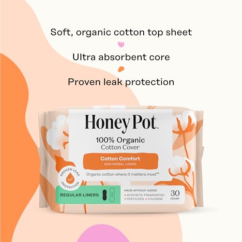 Image of The Honey Pot Company - Non-Herbal Everyday Panty Liners for Women - Organic Cotton Cover & Ultra-Absorbent Pulp Core - Sanitary Pads - Feminine Care - 30 ct