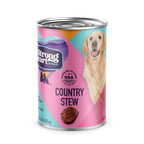 Image of A Strong Heart Wet Dog Food Cans, Country Beef Stew with Peas & Carrots - Stew-Style Cuts, All Life Stages, Complete & Balanced, Made in USA, 13.2 oz (Pack of 12)