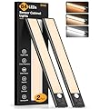 Gritin 10.2inch Under Cabinet Lighting Rechargeable -84 LED Super Bright,3-Color& 5 Level Brightness,4 Modes,Motion Sensor, Long Lasting- Easy Installation Magnetic Closet Lights -2 Pack-Black