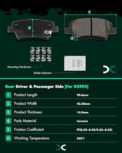 Image of SCITOO D2395-9623 Disc Brake Pads Sets Rear Ceramic Brake Pads w /Hardware