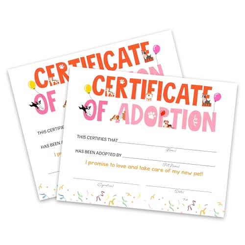 Adopt A Pet Party Favors, Pet Adoption Certificate, Puppy Dog Adopt Party Decorations Supplies Favors, Balloons Dogs Certificates of Adoption Gifts for Girls Boys Kids, 10 Pcs Certificates -04