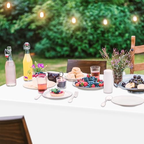 Image of LANLISA 3 Pack Plastic Table Cloth Disposable, White Table Cloth for Rectangle Table, 54 x 108 Inch Disposable Tablecloth for Party, Plastic Table Cover