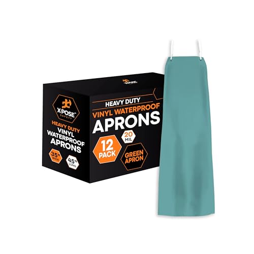 Image of Xpose Safety Heavy Duty Vinyl Waterproof Aprons, White - For Home, Industrial and Commercial Use - Chemical Resistant (Green, 12 Pack)