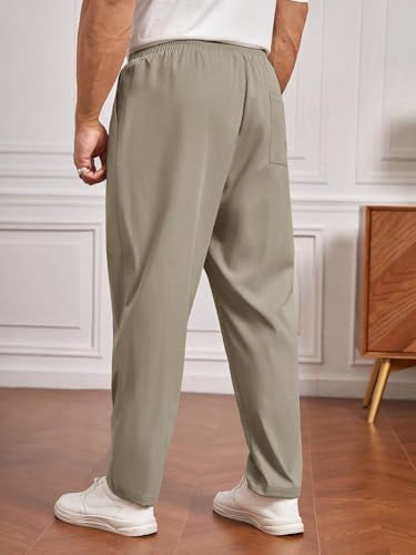 Image of SHIENZY Men's Elastic Waist Formal Trousers | Comfortable Business Casual Pants with Drawstring | Lightweight Workwear for Men | Beige Office Pants