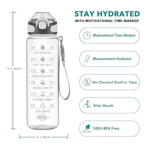 Image of Enerbone 32 oz Water Bottle with Times to Drink and Straw, Motivational Drinking Water Bottles with Carrying Strap, Leakproof BPA & Toxic Free, Ensure You Drink Enough Water for Fitness Gym Outdoor