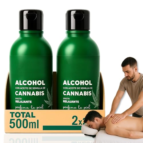 Alcohol de cannabis, Alcohol con aceite de semilla de Cannabis, Ideal para friegas y masajes, Nutre y perfuma la piel, Solución Tópica Natural para Masaje, Alivio Muscular y Articular, 500 ml total