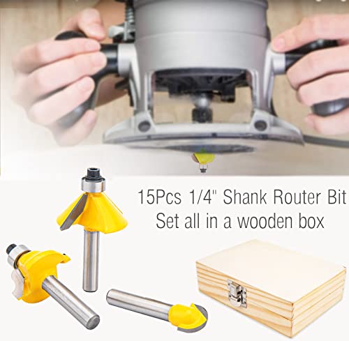 Router Bits 1/4 Shank, Router Bit Set 15 Pcs, Roundover Router Bit 1/4 Shank - Carbide Router Bits For Wood, Woodworking, Diy #TOP6