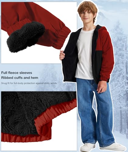 Image of ZITY Boys Fleece Jacket Sherpa Lined Hoodie Zip Up Sweatshirts Windproof Outerwear Warm Autumn Winter Coat 6-15 Years