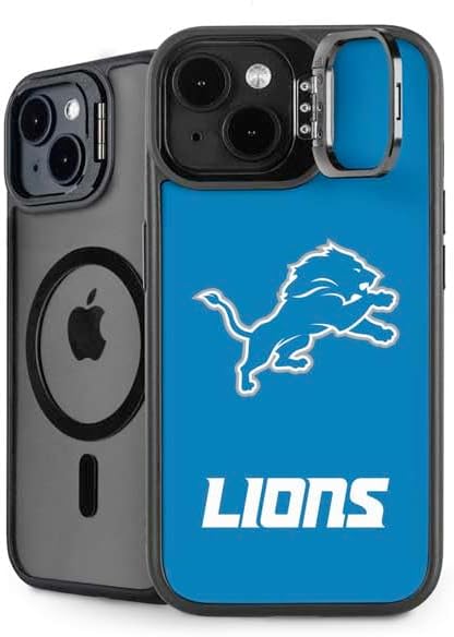 Skinit Kickstand Phone Case Compatible with iPhone 13 - Officially Licensed NFL Detroit Lions Black & White Design