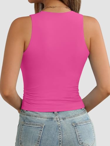 Image of ATHMILE Womens Double Lined Crop Tank Tops Casual Basic Shirts Sleeveless Workout Tops Cute Summer Clothes Teen Girls