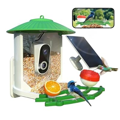 SkyPix Bird Feeder with Camera, 2K HD AI Smart Identify BirdSpecies Video Camera with Solar Panel Outdoors Birdhouse with Cam, Instant Arrival Alerts, Capture BirdVideo Ideal Present for Bird Lover