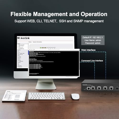 Image of MokerLink 8 Port 10G Managed Switch, 4x10G Ethernet RJ45 Ports, 4x10G SFP+ Slot, L3 Web /CLI Managed, Metal Desktop|Wallmount Network Switch