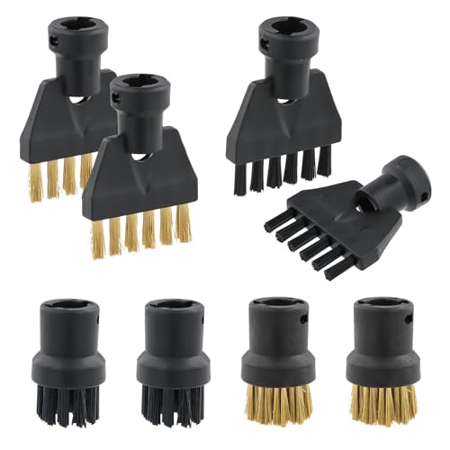 Shengxi 8 Stück Dampfreiniger Set für Kärcher Nylon und Messing Bürstenkopf Düse 4 Rundbürsten und 4 Flachbürsten für Dampfreiniger Dampfreiniger Zubehör für Kärcher SC1 SC2 SC3 SC4 SC5