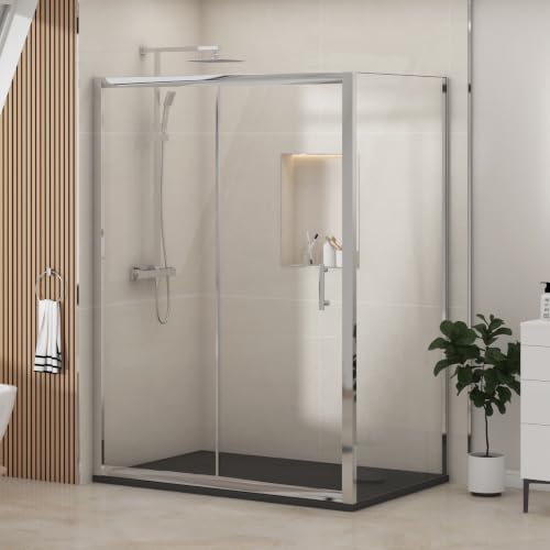 Image of Grand 1200 x 900mm Sliding Door Shower Enclosure with Black Stone Shower Tray & Side Panel 6mm Safety Tempered Glass Reversible Shower Door