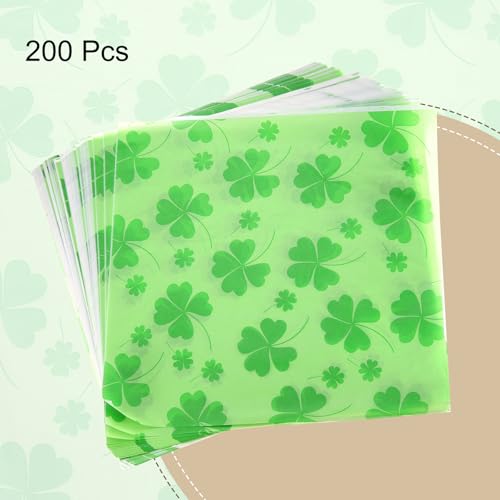 QUARKZMAN 200 Stück Wachspapierblätter 11,81 x 11,81 Vierblättriges Öl absorbierendes Trockenlebensmittel Verpackungspapier für Einlagen Picknickkorb Brot Hamburger Wrap Küche, Grün