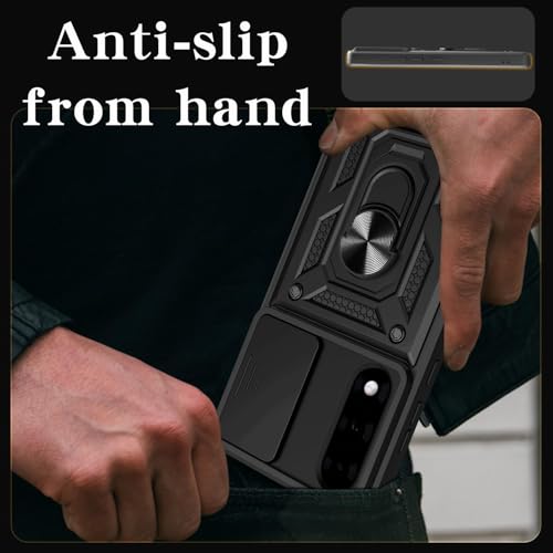 Image of Spazy Case OnePlus Nord 5 Back Cover | Heavy Duty Hybrid Case with 360 Degree Rotating Finger Ring Holder + Slider Shutter Camera Protection Case for OnePlus Nord 5 - Black