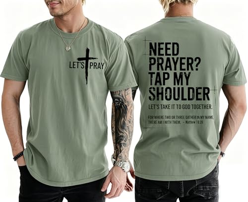 Christian Shirts for Men Need Prayer Tap My Shoulder T-Shirt Christian Cross Faith Religious Jesus Tshirts Women Green