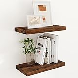 16 Inch Long Floating Shelves, 9.3 Inch Deep Floating Shelf for Wall, Living Room, Kitchen, Rustic Deep Wood Shelves for Bathroom, 2 Pack Storage Display Shelf for Books, Decor, Rustic Brown