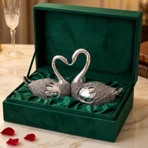 Image of 999 Silver Plated Swan Pair Love Birds Showpiece for Couples | Love Statue with Gift Box for Wedding, Anniversary & Housewarming Gifting