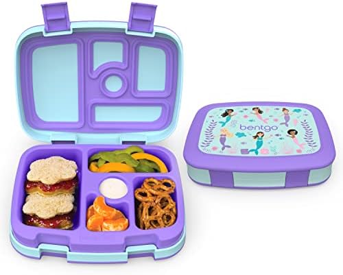 Bentgo® Kids Prints Leak-Proof, 5-Compartment Bento-Style Kids Lunch Box - Ideal Portion Sizes for Ages 3 to 7 - BPA-Free, Dishwasher Safe, Food-Safe Materials (Mermaids in the Sea)