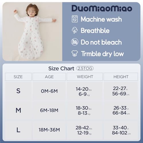 Image of Duomiaomiao 1.5 TOG Baby Sleep Sack 100% Cotton Four Season Baby Wearable Blanket, Breathable Comfy Toddler Sleeping Bag