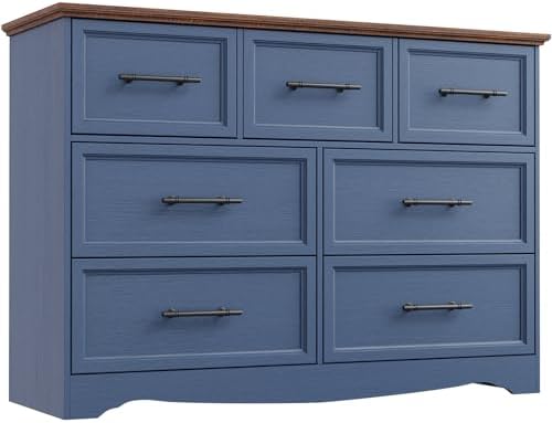 Amazon.com: YANSNWO Blue Farmhouse Dresser for Bedroom, Modern 7 Chest ...