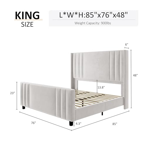 Amerlife BF-001 King Size Bed Frame, Velvet Upholstered Platform Bed thumb #1