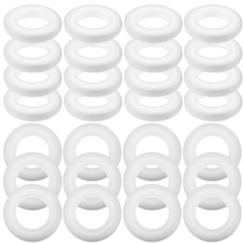 STOBOK Foam Wreath Forms 30pcs Craft Polystyrene Circles Rings for DIY Art Crafts Floral Projects Home Wedding Party Decor White, 7.30X7.30X1.70CM
