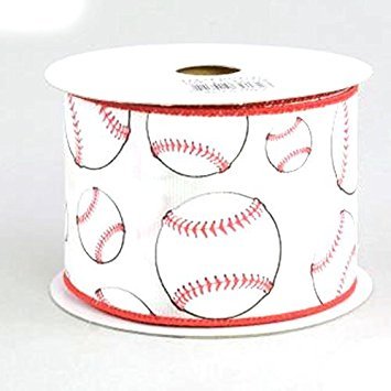 Baseball Wired Ribbon Red Black and White 2.5
