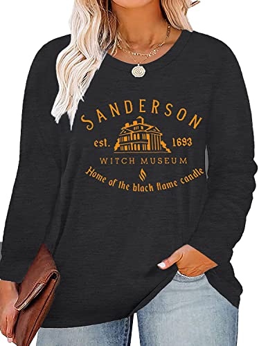 Plus Size Halloween Hocus Pocus T-Shirt Women Vintage Sanderson Witch Museum Long Sleeve Fall Tops(P7,4XL)
