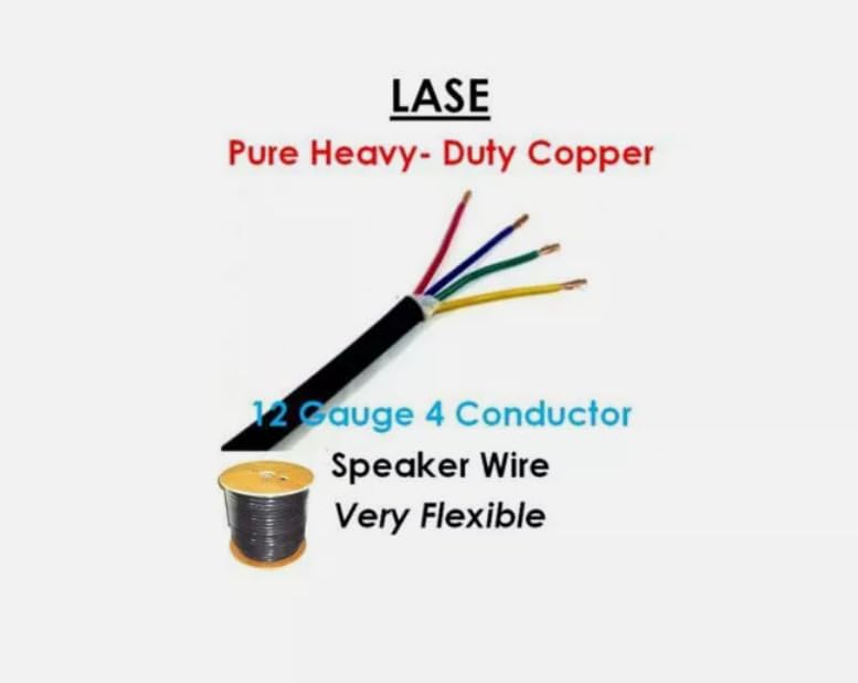 LASE 12 AWG Gauge 4 Conductor Heavy Duty Speaker Wire (Sold in 10 Ft Increments)