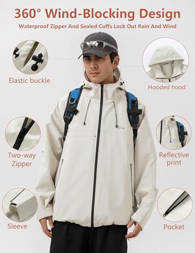 Image of Venzina Men's Waterproof Rain Jacket-Lightweight Windbreaker with Color Block Design, Breathable for Urban Outdoor, Daily Commuting I Fashion Unisex Couple Jacket