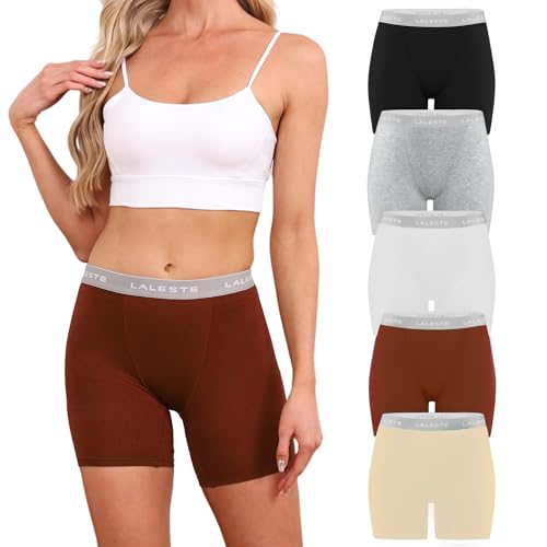 Image of LALESTE Viscose Bamboo Boxer Briefs for Women Cotton Boy Shorts Underwear Soft Stretch Boyshorts Panties 5 Pack