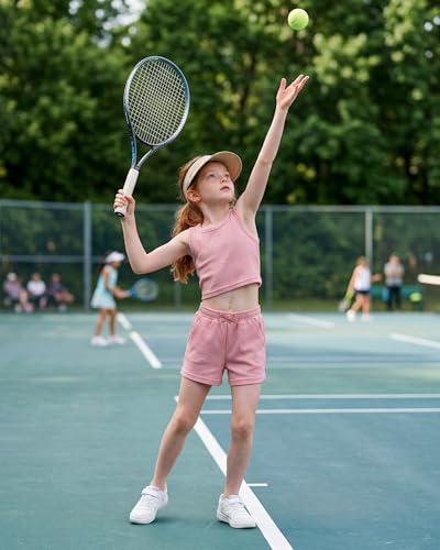 Image of Stelle Girls 2 Piece Outfits Tank Top and Shorts with Pockets 5-15 Years | Girls Ribbed Tops,Crop Tops,Scoop Neck,Sleeveless Tops,Elastic Waist Shorts,Bow Waist,Side Pockets